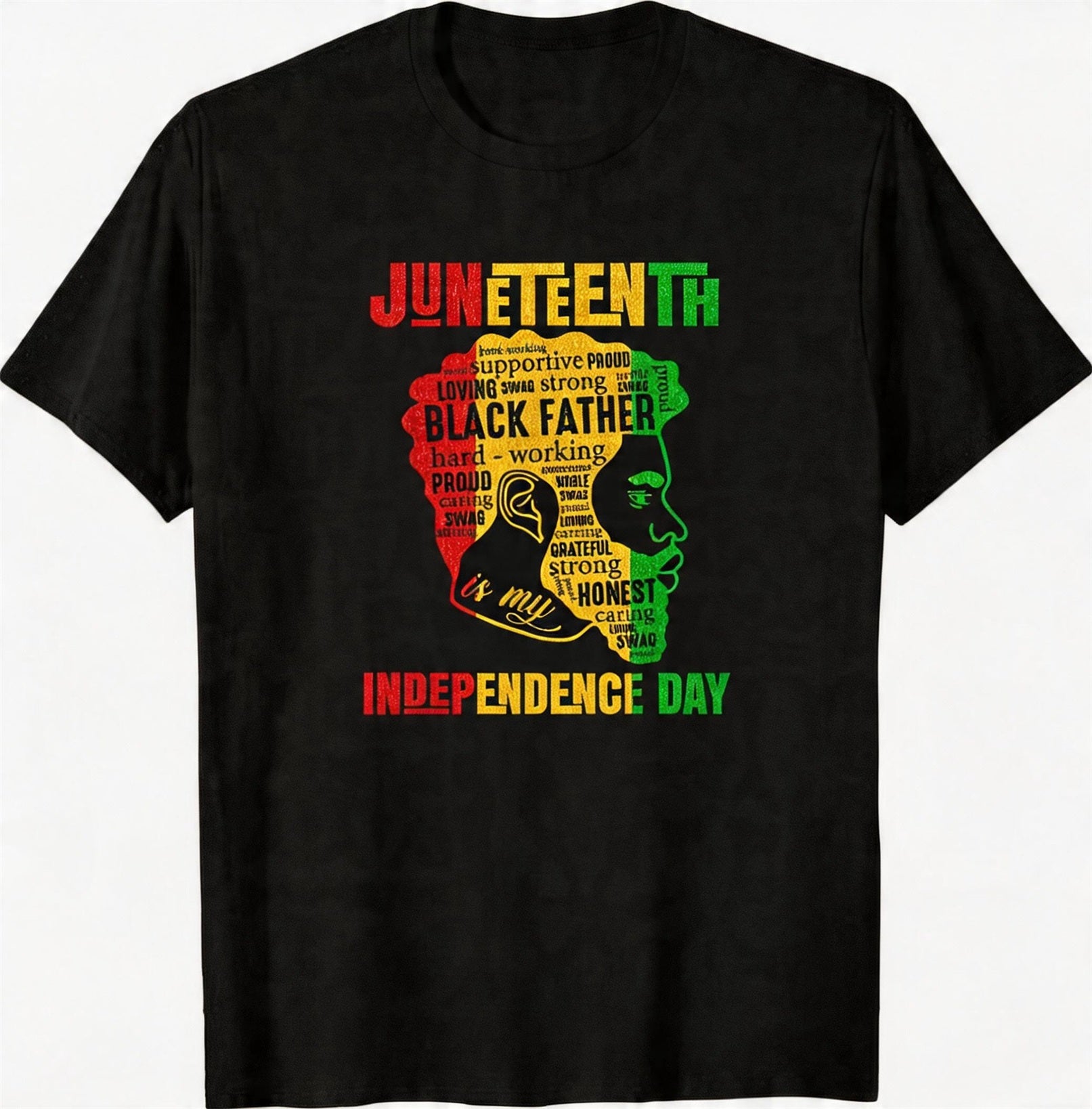 Big & Tall Men's Juneteenth Black Head Like Text Color Matching Printed Round Neck Short Sleeve T-shirt