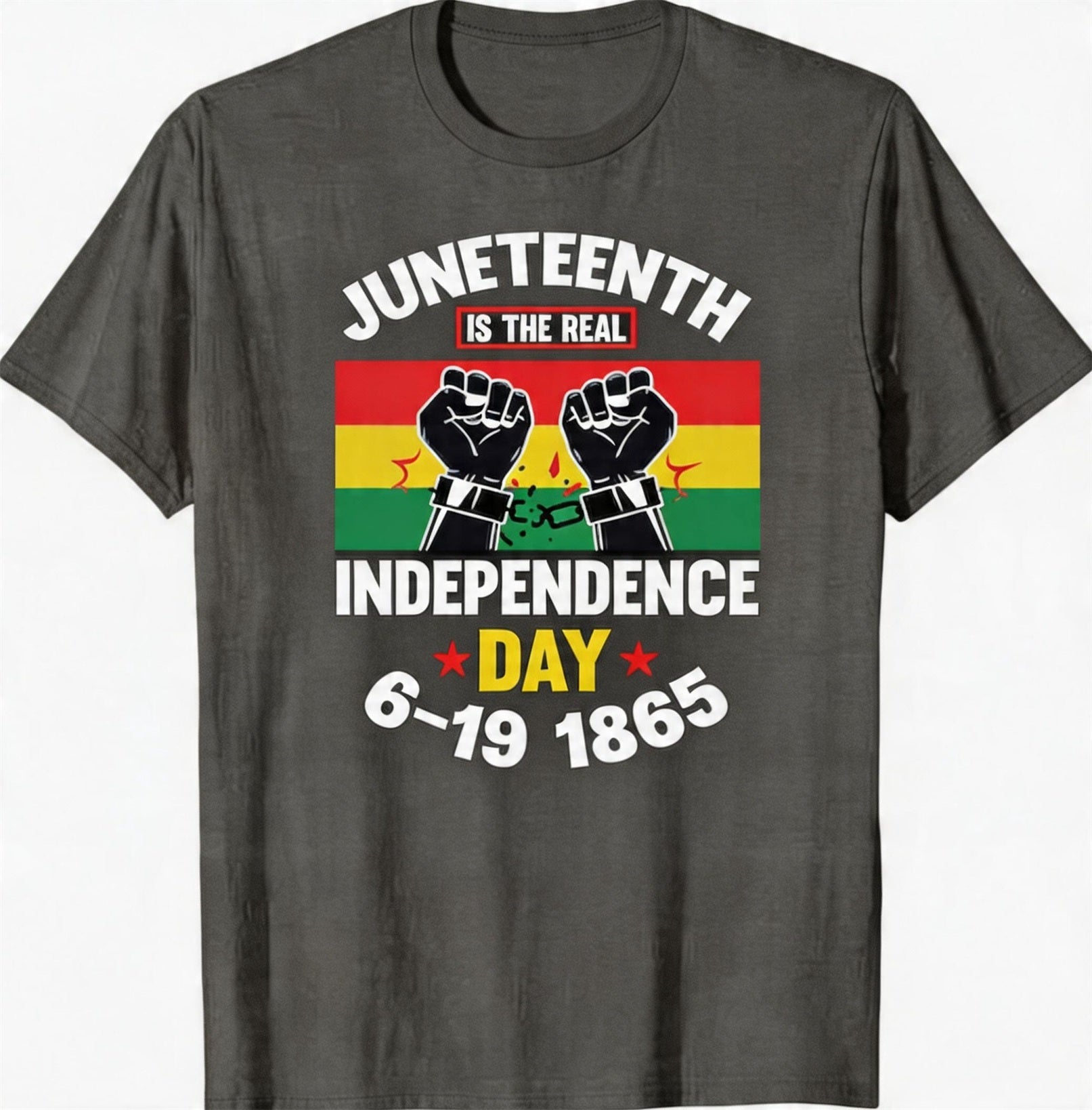 Big & Tall Men's Juneteenth 1865 Break Free Chain Fist Print Crewneck Short Sleeve T-Shirt