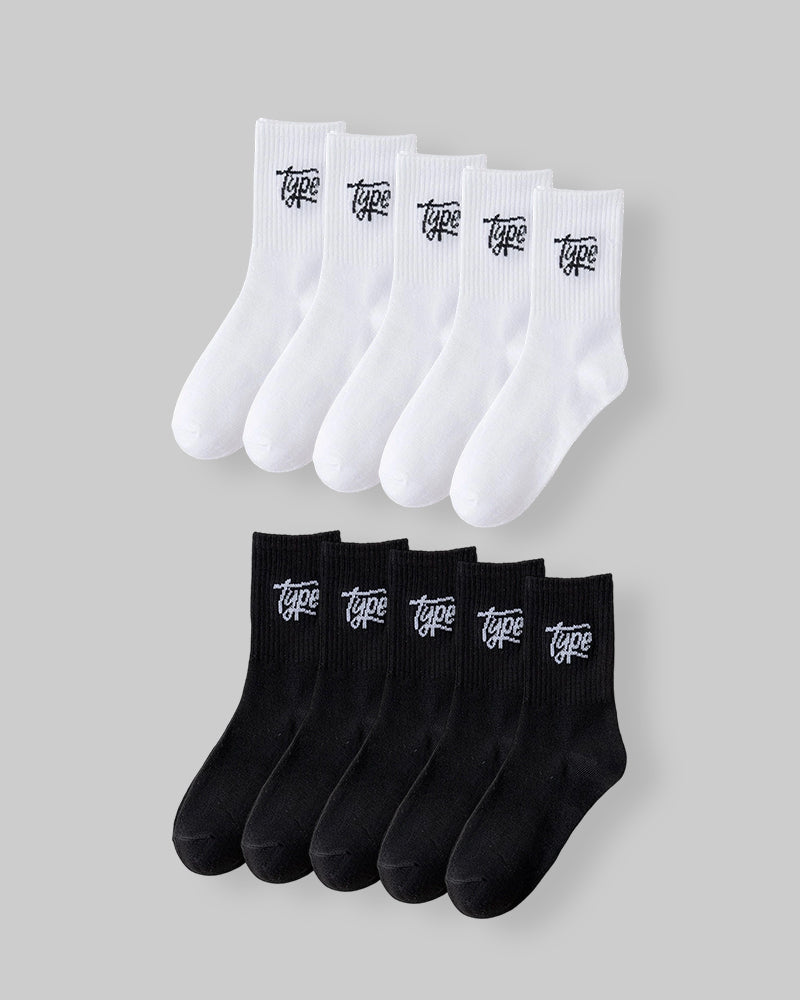 5 Pairs/10 Pairs Men/Women Solid Color Ankle Socks,  Black & White, Versatile Crew Socks For All Seasons, Fall