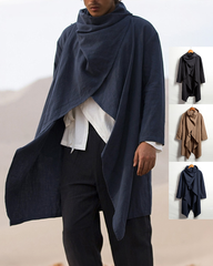 S-4XL Men's Cotton Linen Long Irregular Cape Long Sleeve Jacket