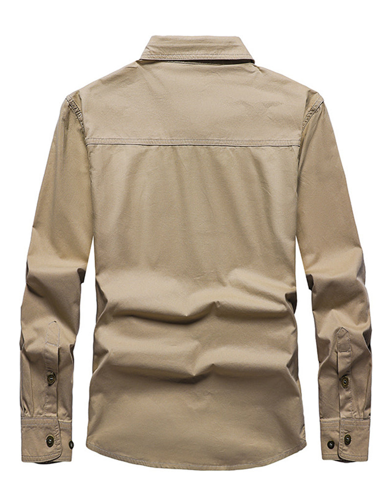 M-6XL Men's Plus Size Cotton Casual Loose Long-sleeved Tooling Shirt
