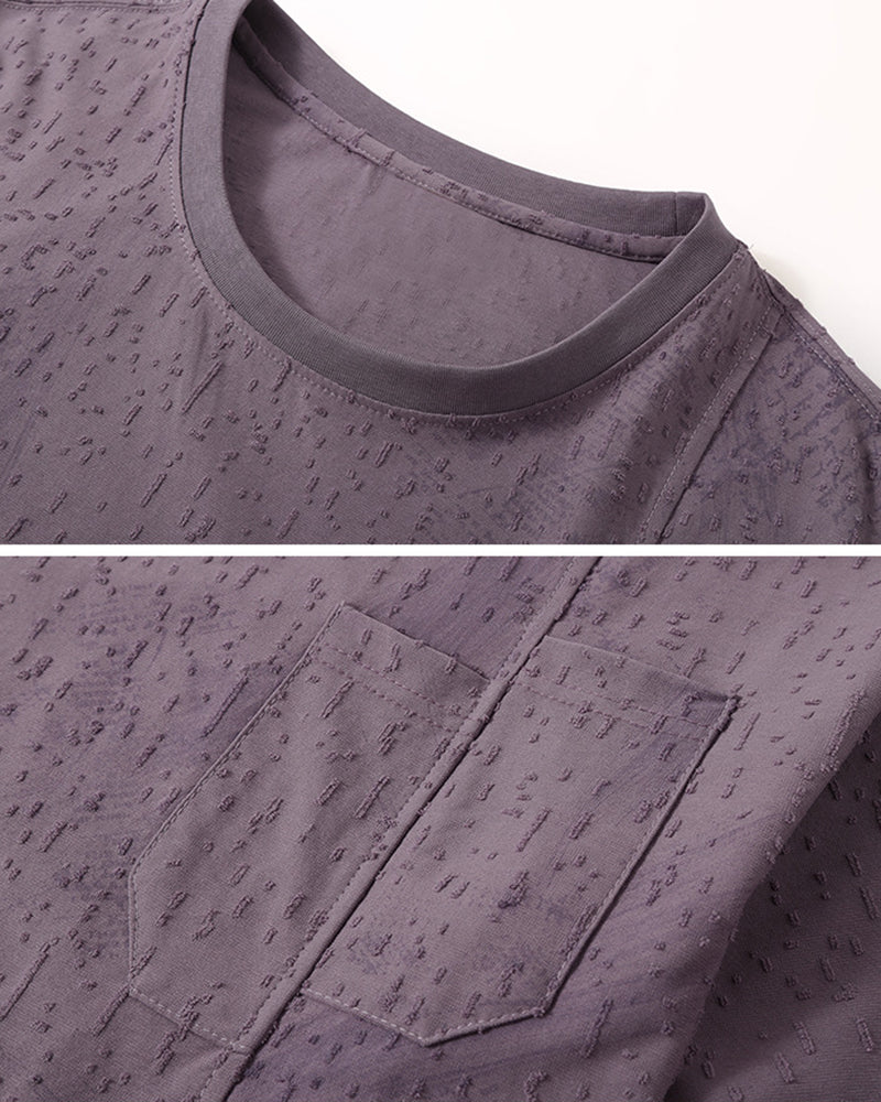 4XL-11XL Jacquard Split Line Pocket Large Size Short Sleeve T-shirt