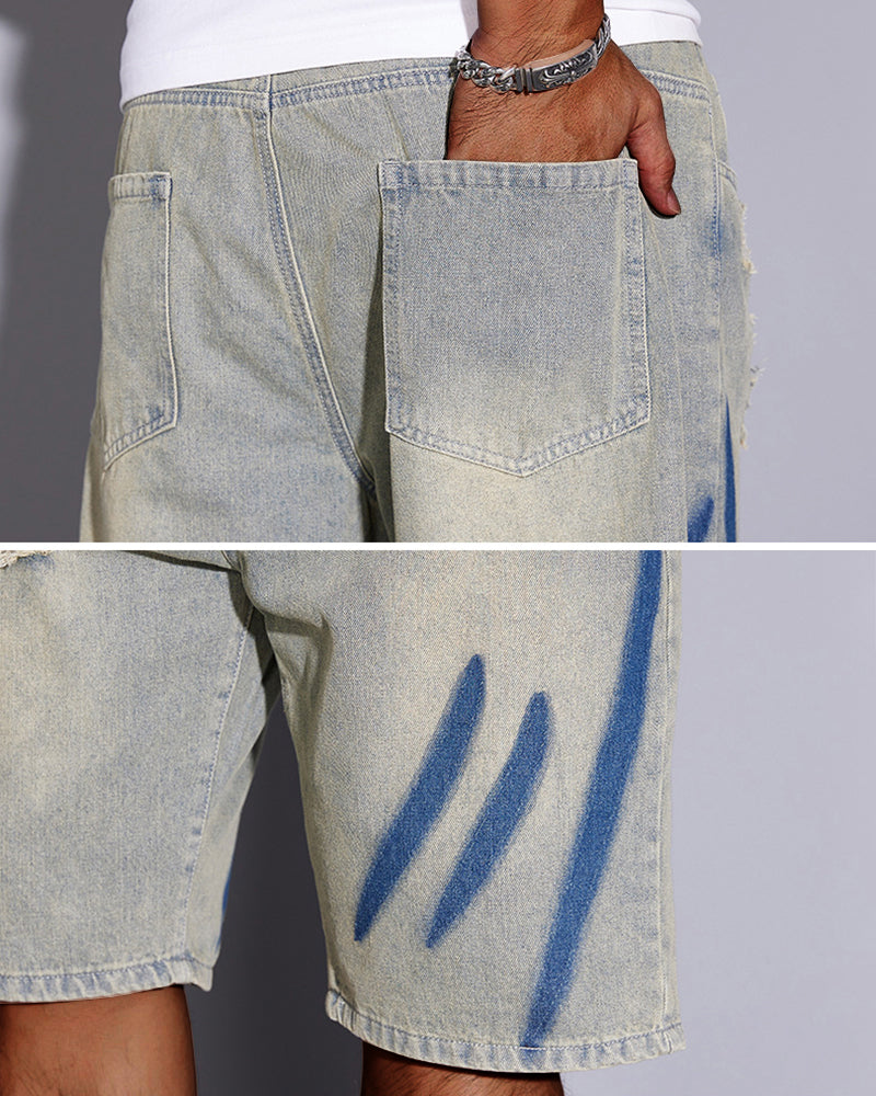 3XL-8XL Summer Elastic Waist Denim Shorts-loose High Elastic