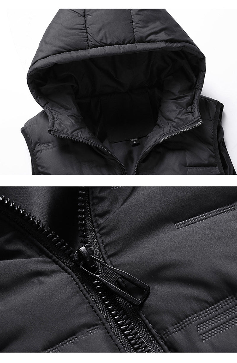 M-8XL Men's Plus Size Warm Cotton Hooded Sleeveless Jacket Vest