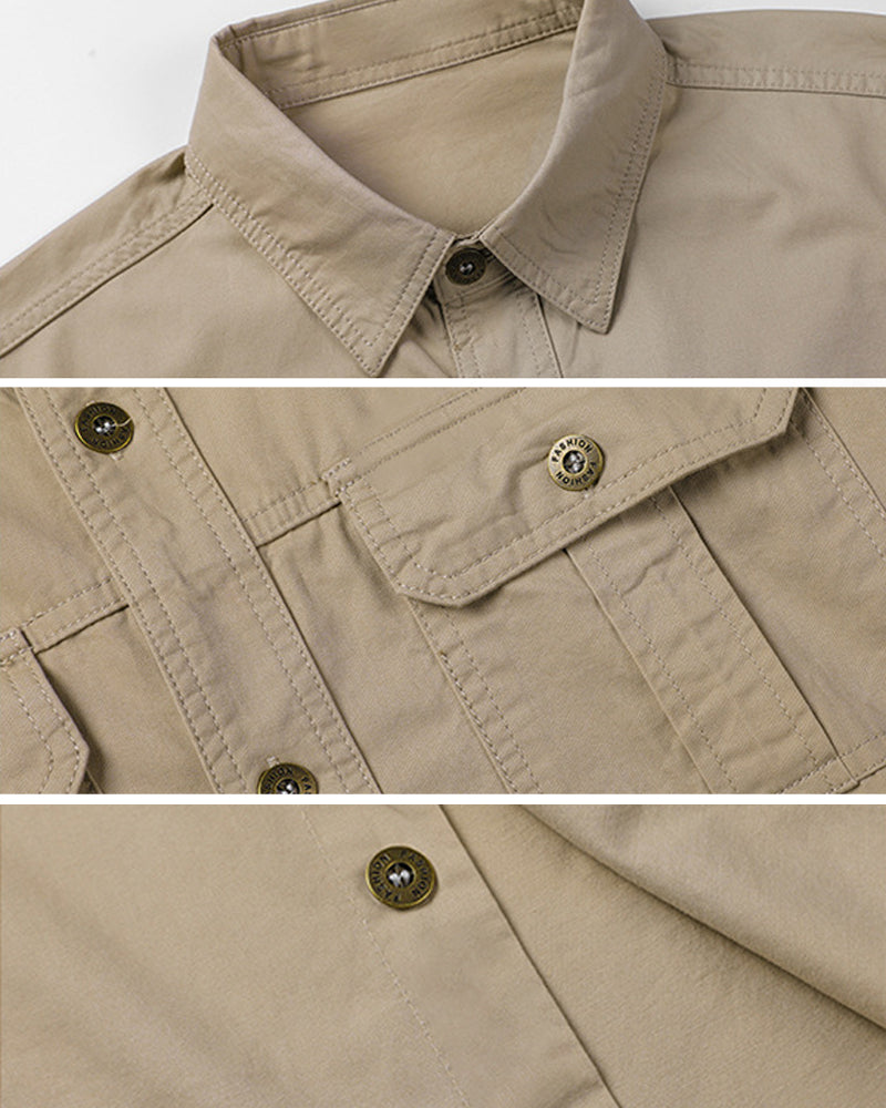 M-6XL Men's Plus Size Cotton Casual Loose Long-sleeved Tooling Shirt