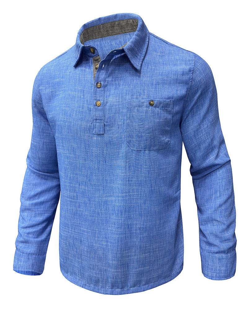 M-3XL Button Lapel Pullover Cotton Linen Shirt