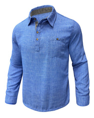 M-3XL Button Lapel Pullover Cotton Linen Shirt