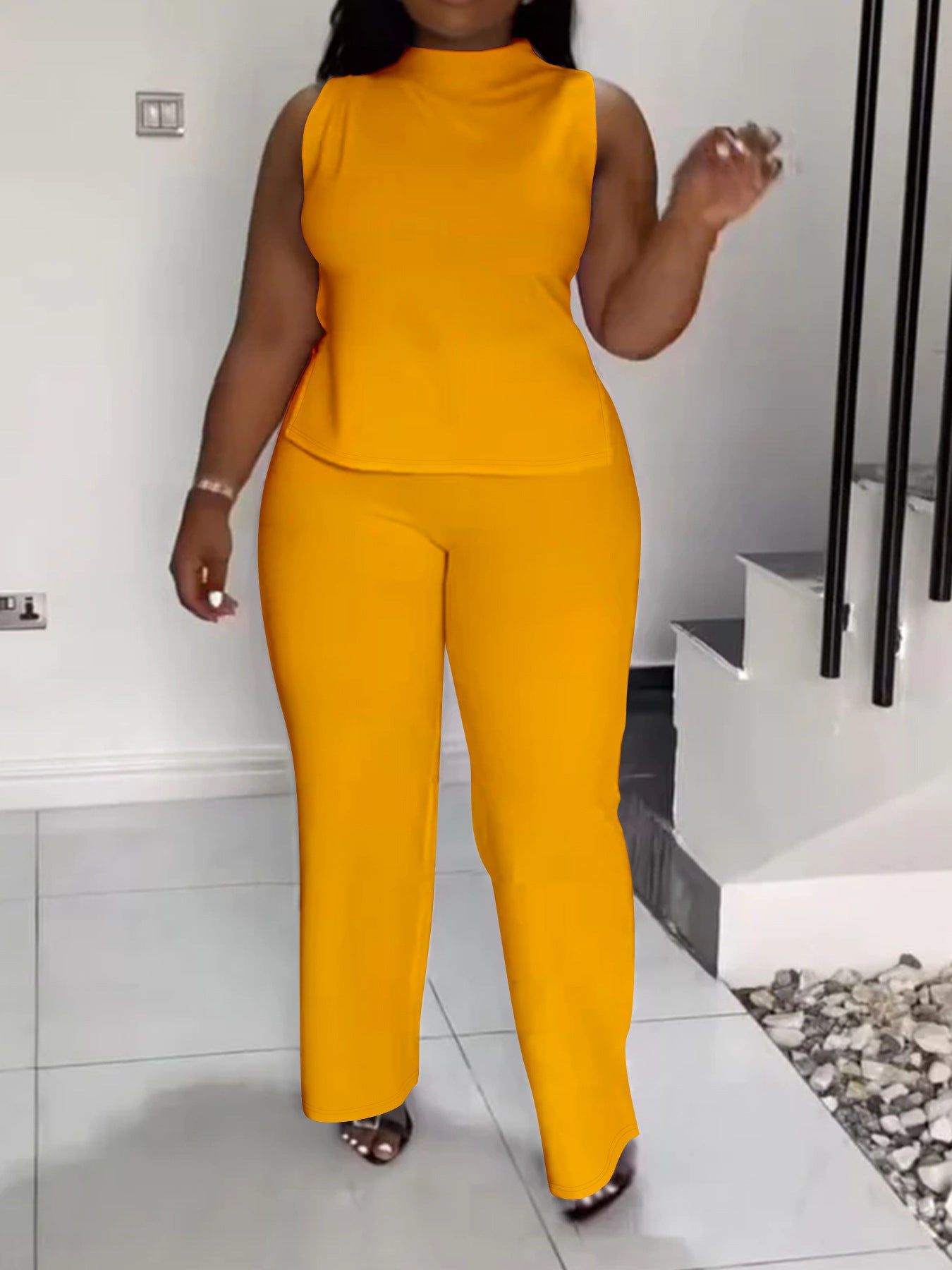 XL-4XL Women's Solid Color Casual Sleeveless Pants Set