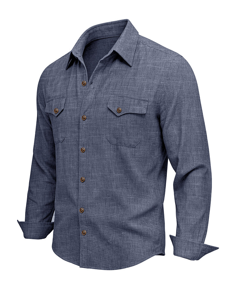 M-3XL Solid Color Casual Double Pocket Long Sleeve Levers Shirt