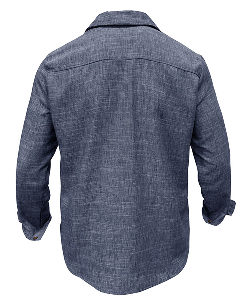 M-3XL Solid Color Casual Double Pocket Long Sleeve Levers Shirt