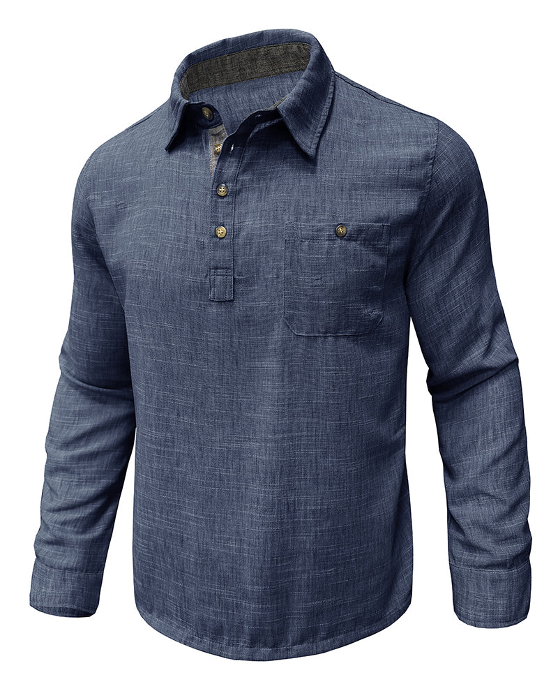 M-3XL Button Lapel Pullover Cotton Linen Shirt