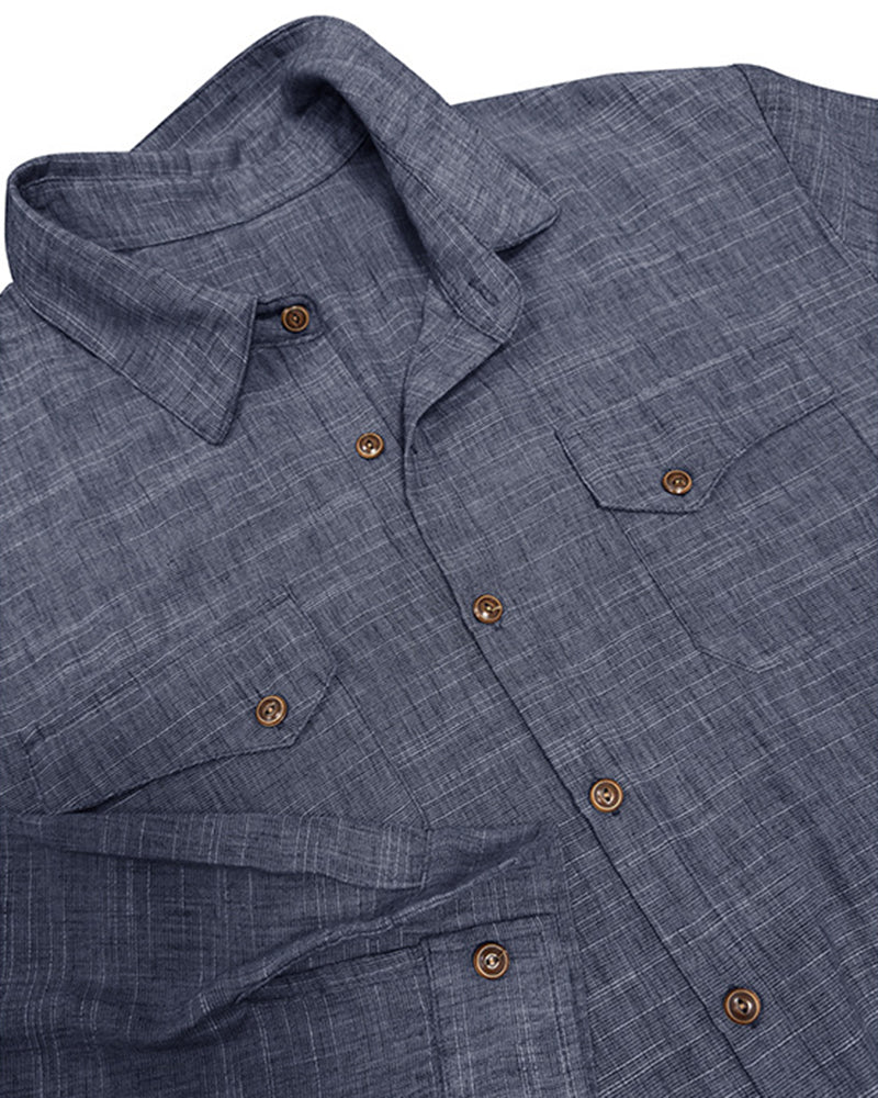 M-3XL Solid Color Casual Double Pocket Long Sleeve Levers Shirt