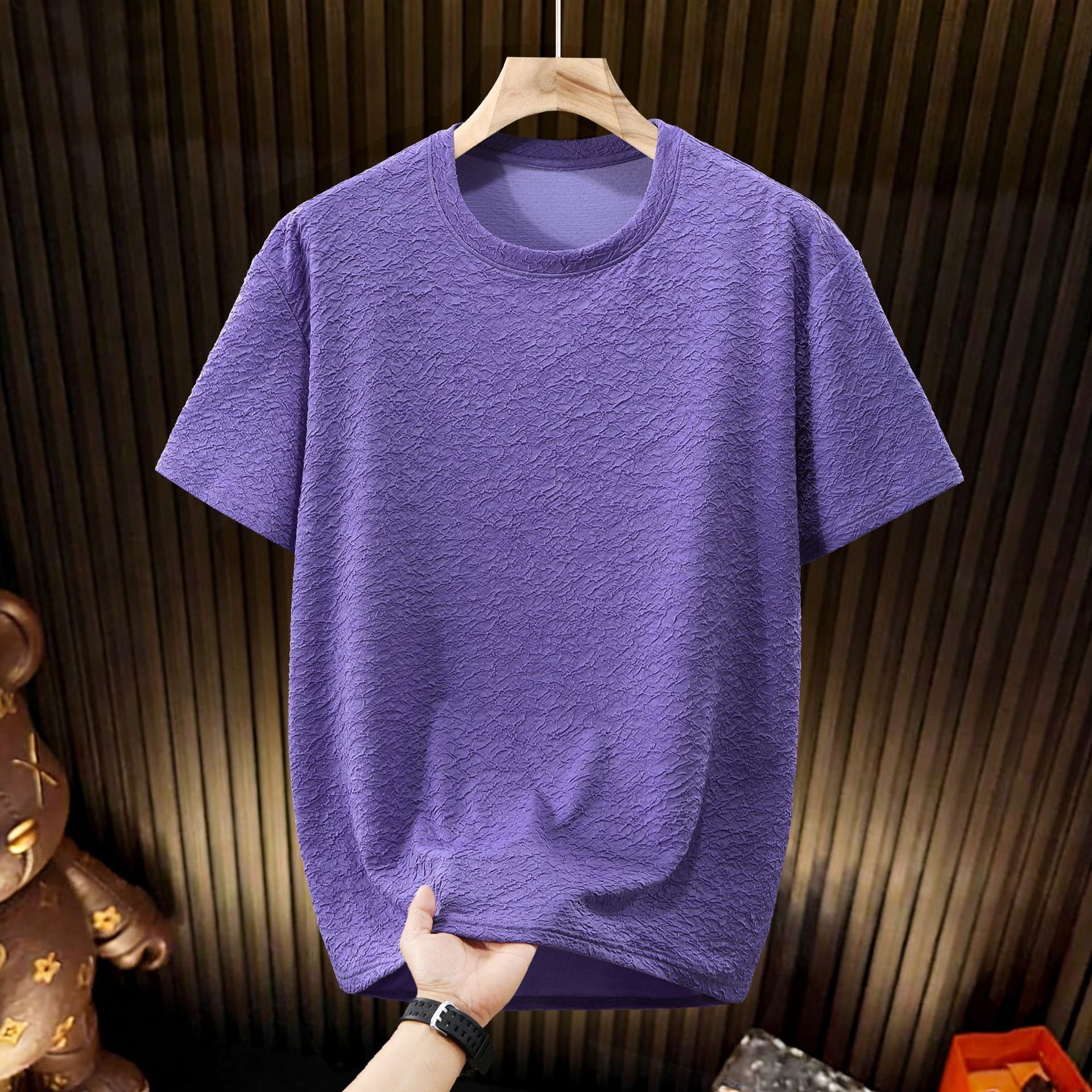 4XL-11X Quick-drying Pleated Texture Fabric Men's Large Size Short-sleeved T-shirt