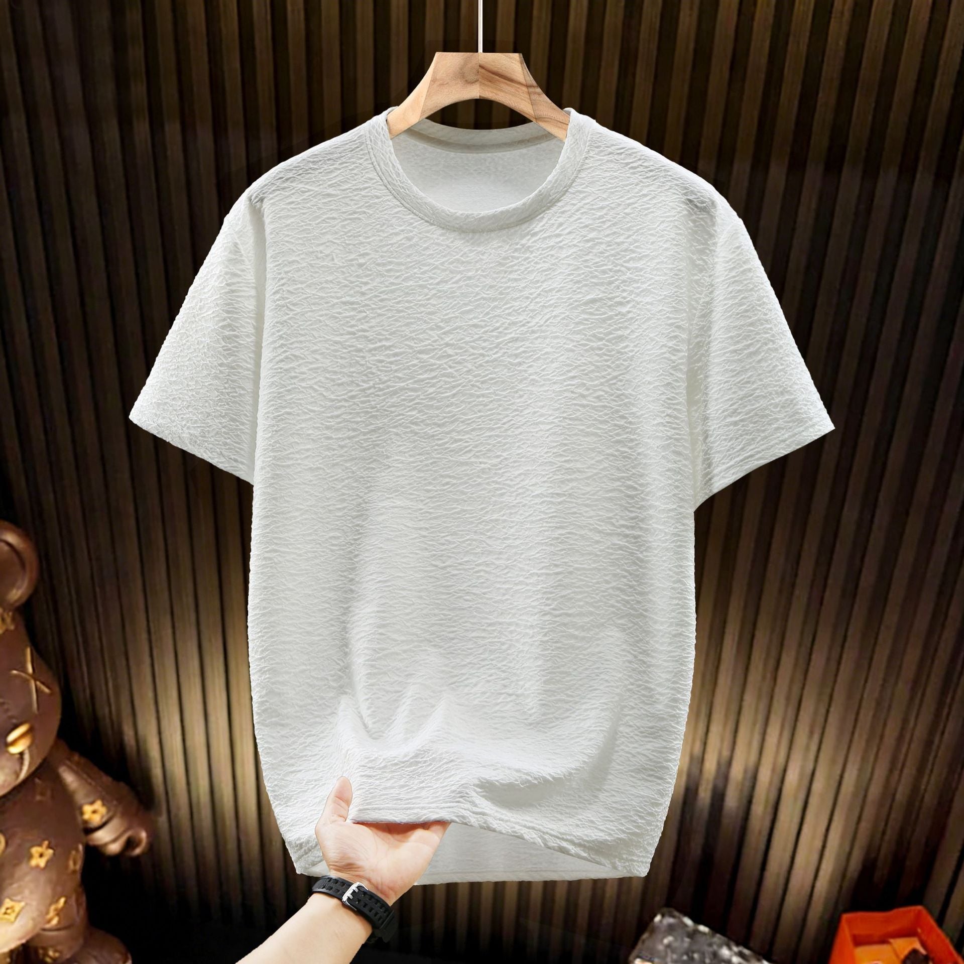 4XL-11X Quick-drying Pleated Texture Fabric Men's Large Size Short-sleeved T-shirt