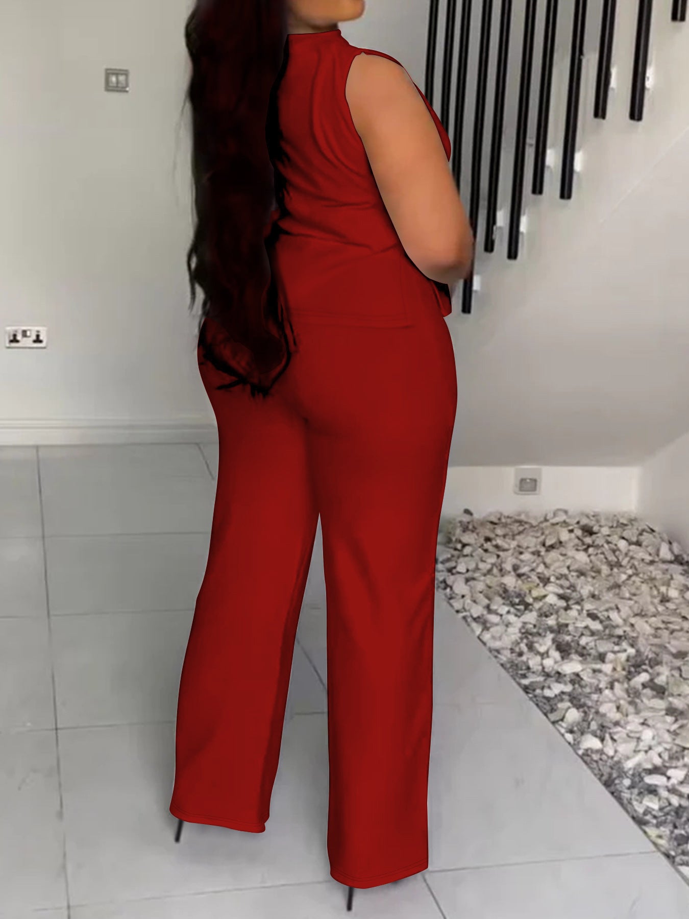 XL-4XL Women's Solid Color Casual Sleeveless Pants Set