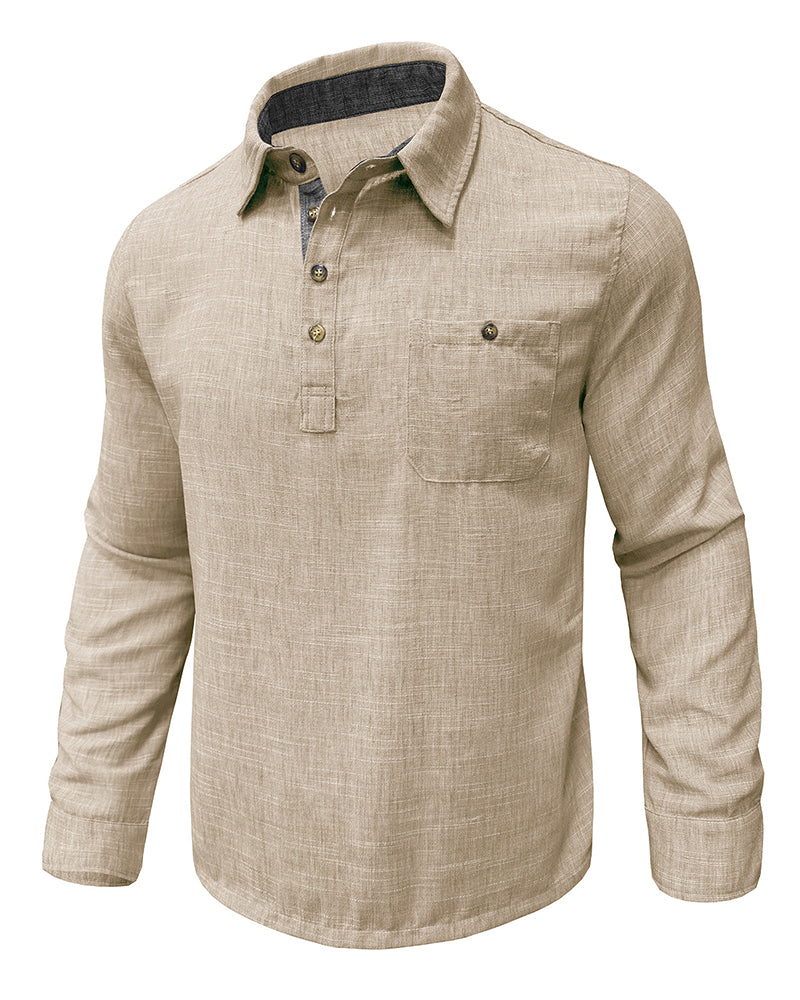 M-3XL Button Lapel Pullover Cotton Linen Shirt