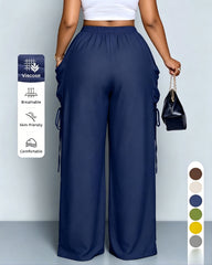 S-5XL Solid Color Drawstring Pocket High Waist Harlan Casual Pants