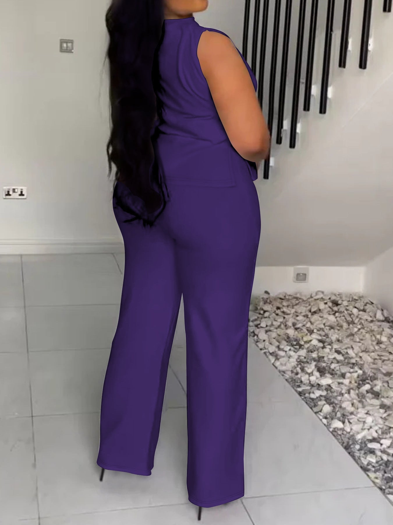XL-4XL Women's Solid Color Casual Sleeveless Pants Set