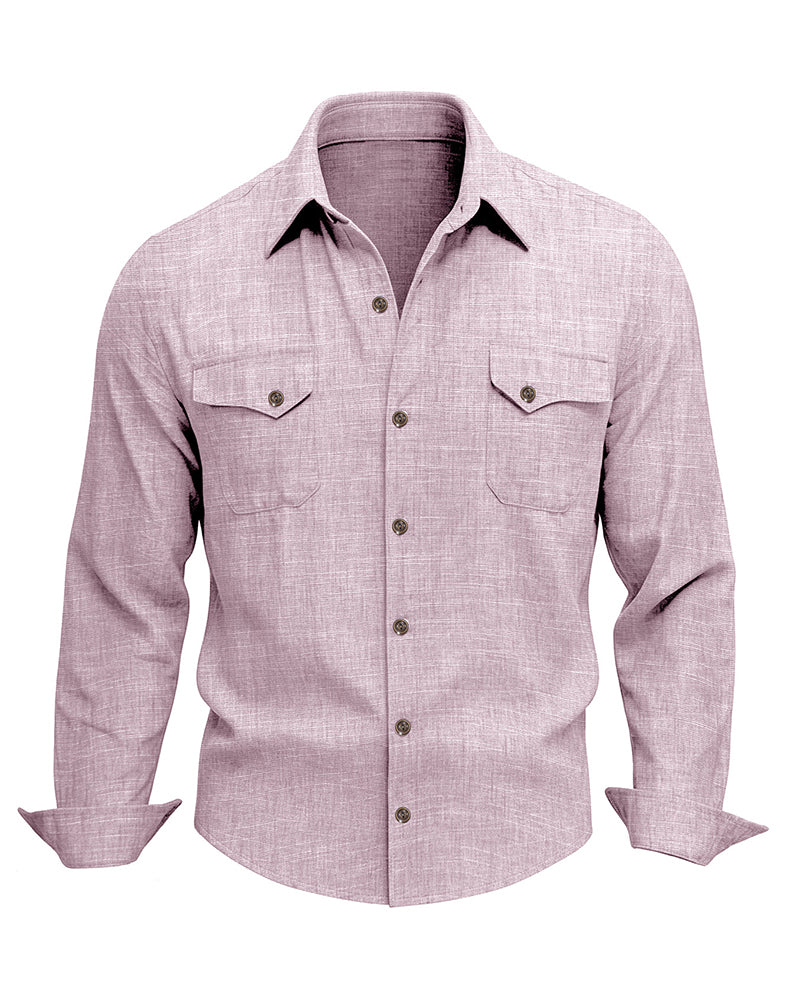 M-3XL Solid Color Casual Double Pocket Long Sleeve Levers Shirt