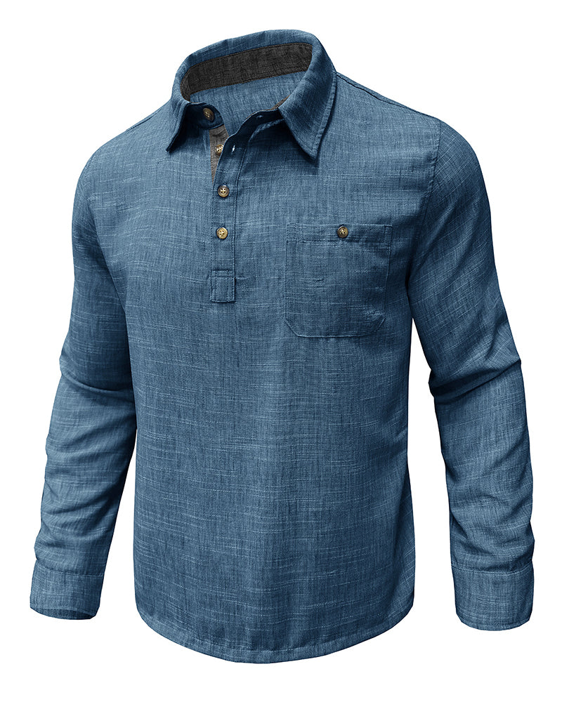 M-3XL Button Lapel Pullover Cotton Linen Shirt
