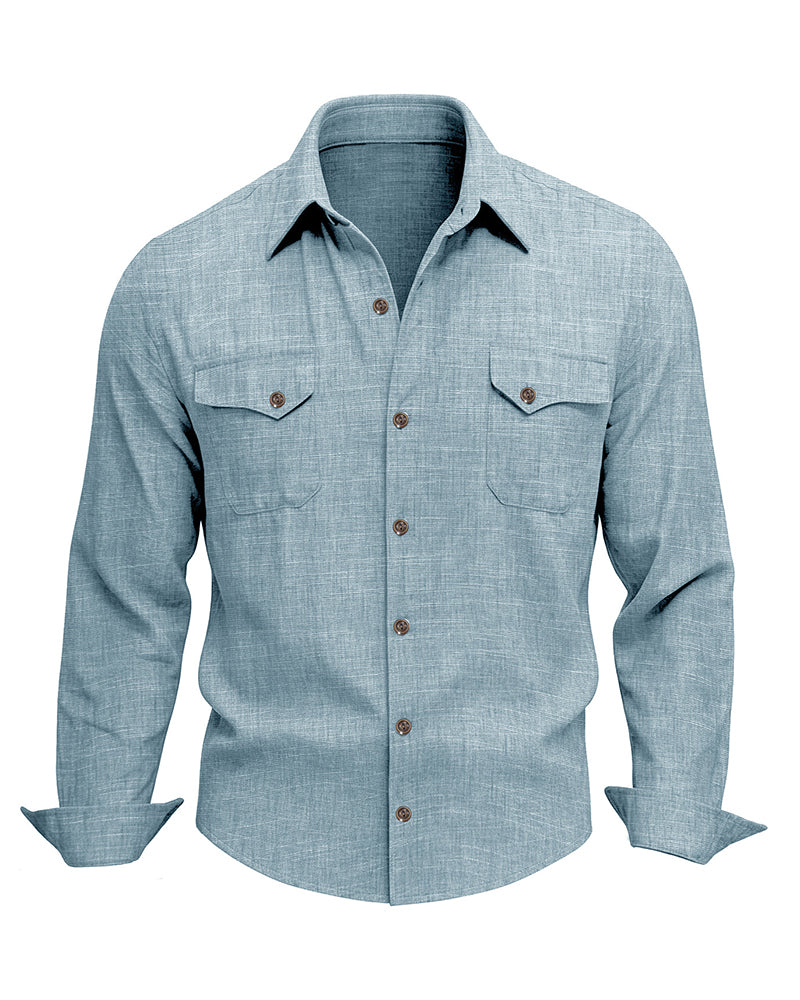 M-3XL Solid Color Casual Double Pocket Long Sleeve Levers Shirt
