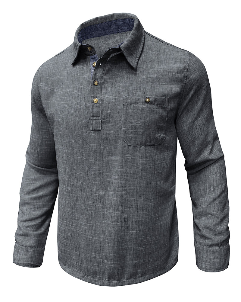M-3XL Button Lapel Pullover Cotton Linen Shirt