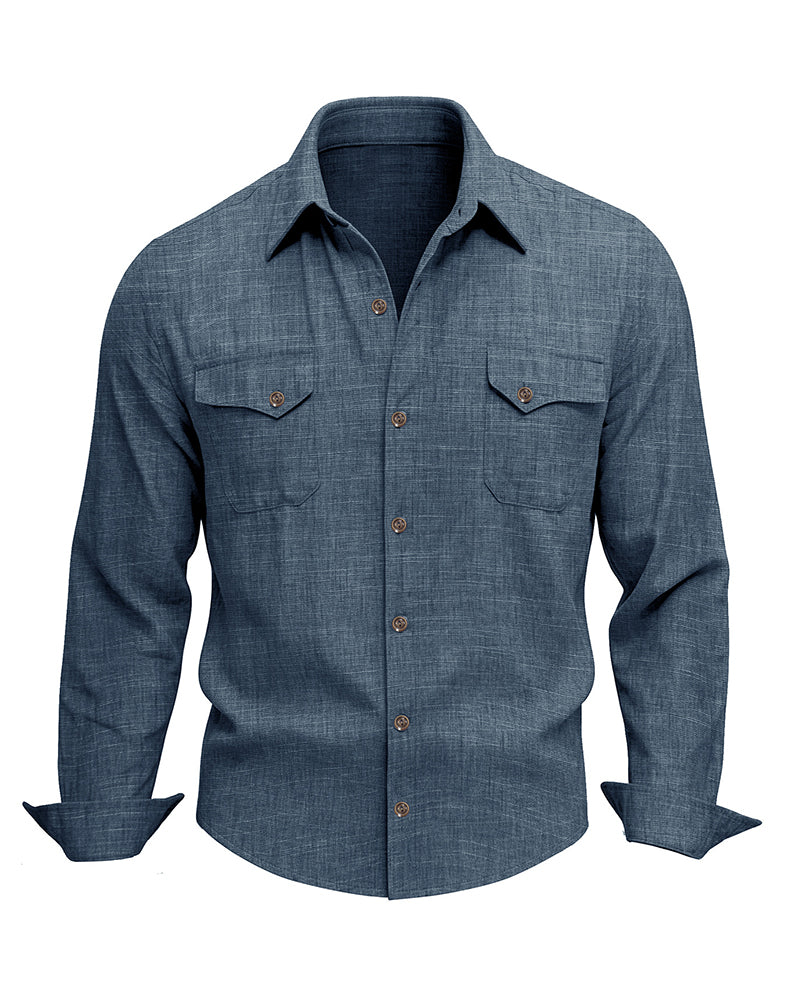 M-3XL Solid Color Casual Double Pocket Long Sleeve Levers Shirt