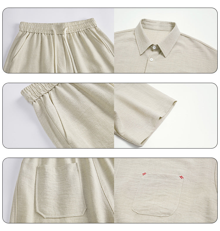 M-5XL Men's Loose Breathable Short-sleeved Shirt Pants Set