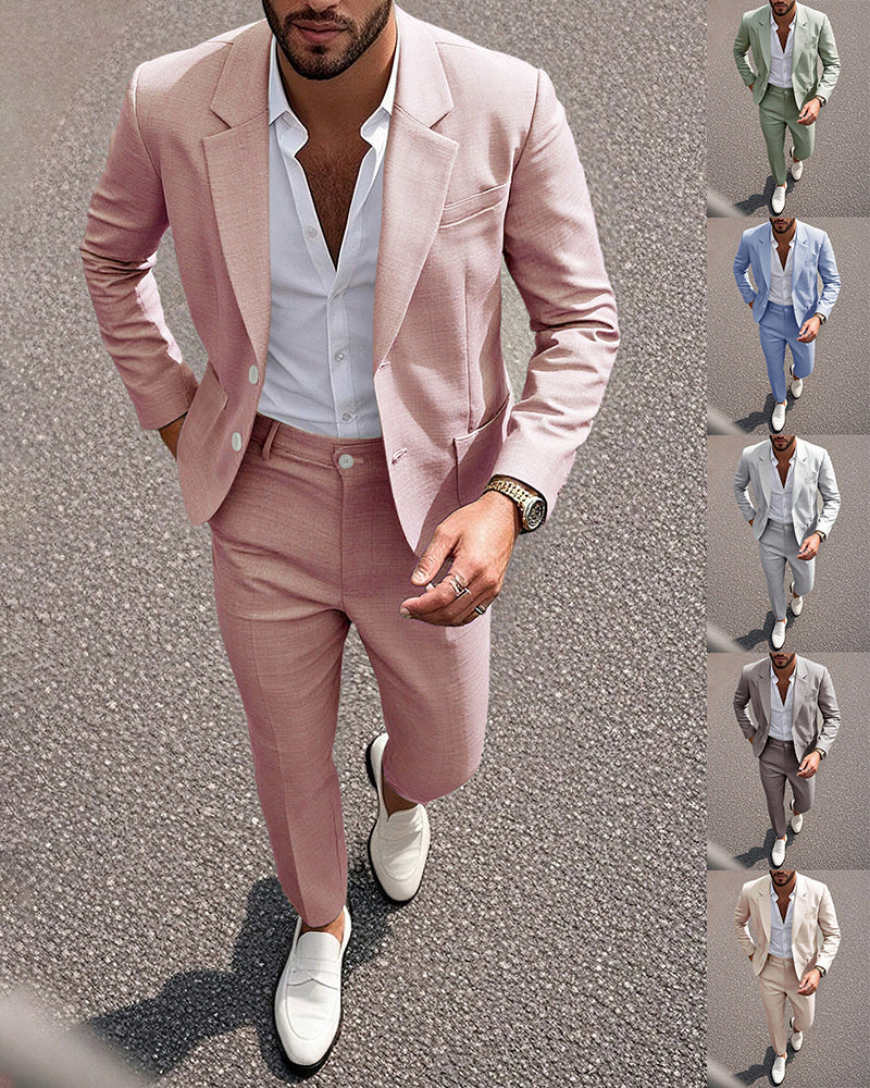 S-3XL Solid Color Suit Pants Set-Business Dinner Wedding