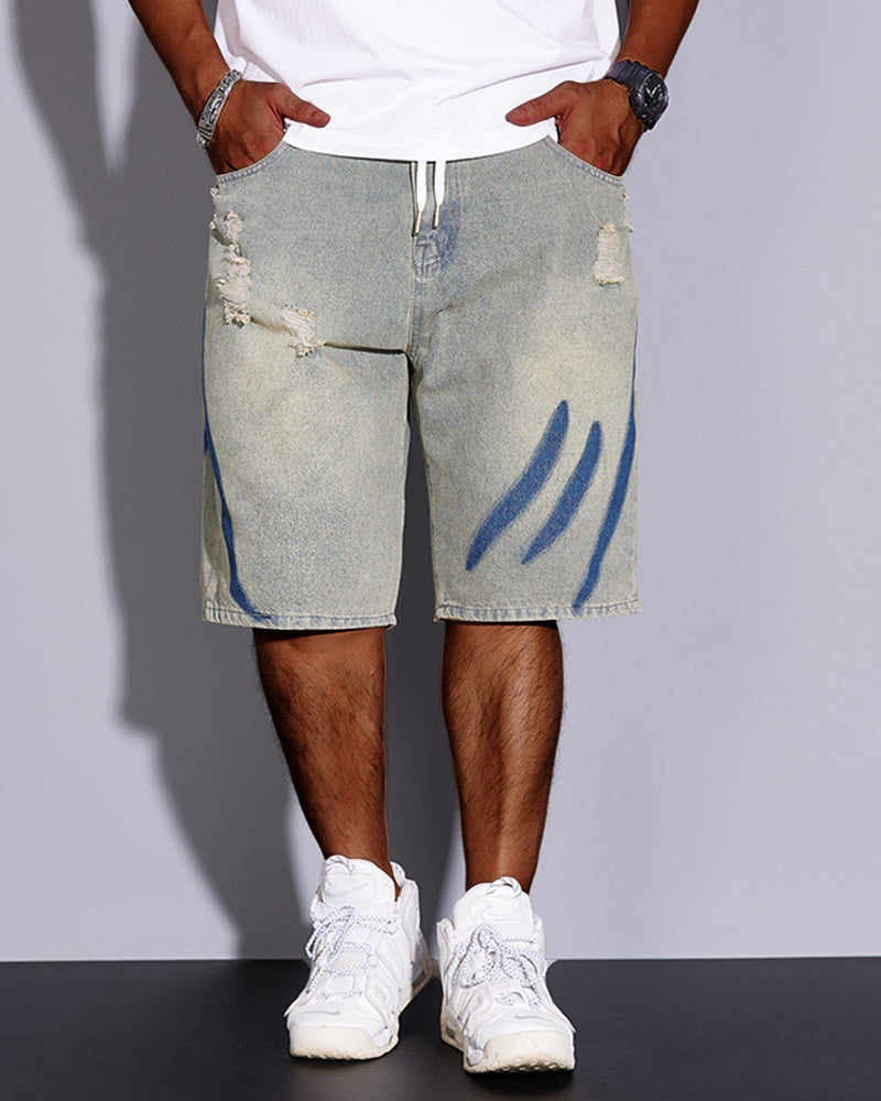 3XL-8XL Summer Elastic Waist Denim Shorts-loose High Elastic