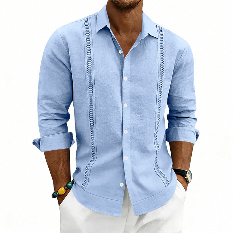 S-3XL Linen Solid Color Breathable Long Sleeve Shirt