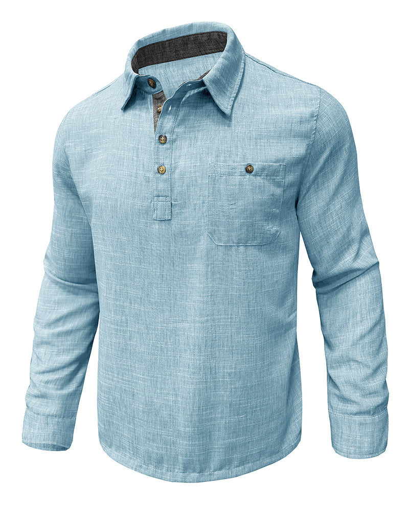 M-3XL Button Lapel Pullover Cotton Linen Shirt