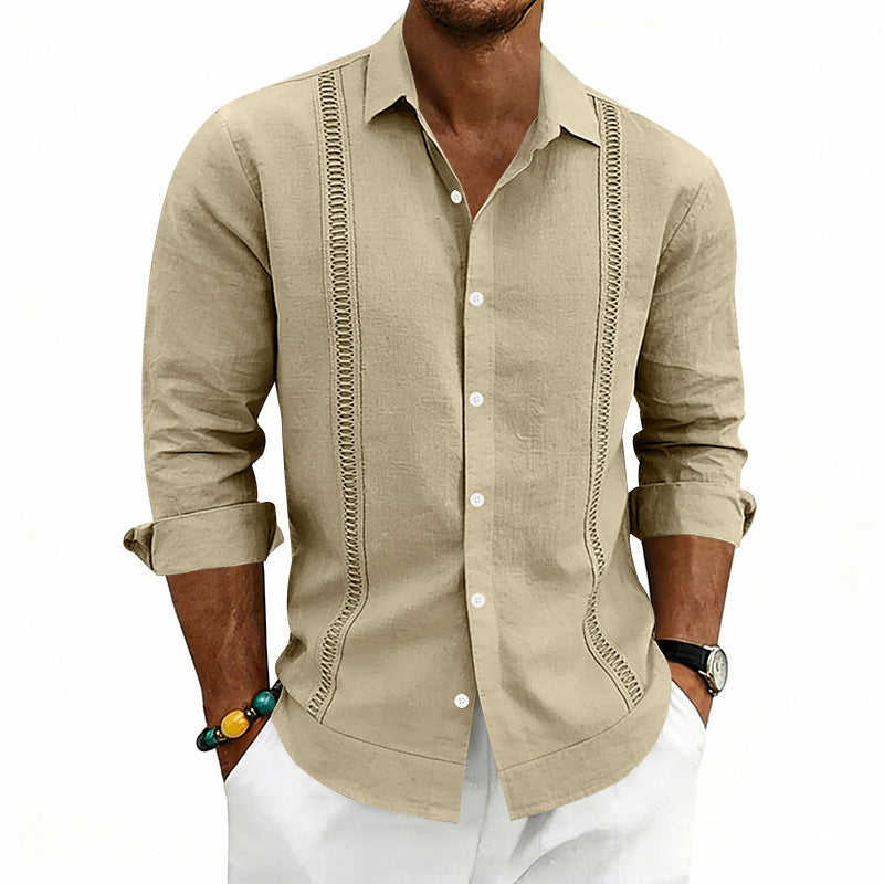 S-3XL Linen Solid Color Breathable Long Sleeve Shirt