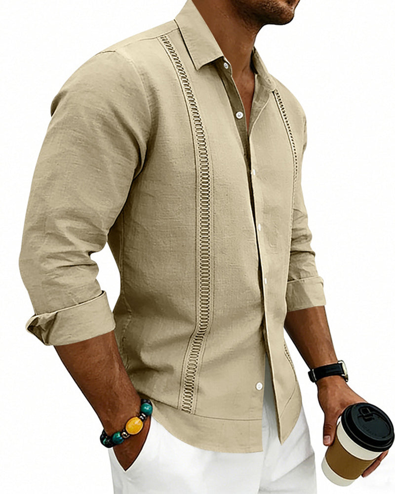 S-3XL Linen Solid Color Breathable Long Sleeve Shirt