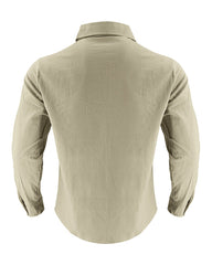S-3XL Linen Solid Color Breathable Long Sleeve Shirt