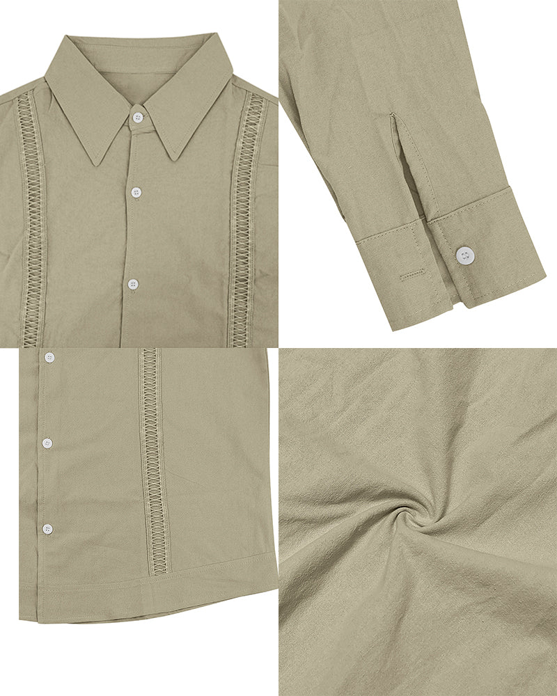 S-3XL Linen Solid Color Breathable Long Sleeve Shirt