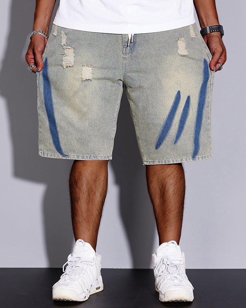 3XL-8XL Summer Elastic Waist Denim Shorts-loose High Elastic