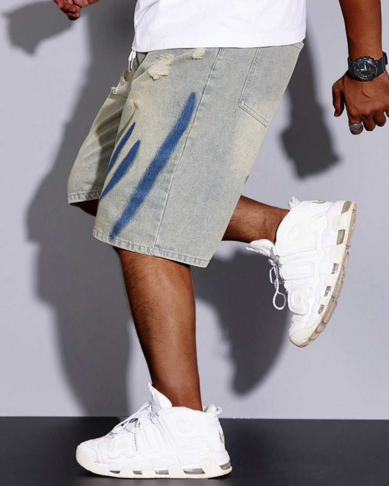 3XL-8XL Summer Elastic Waist Denim Shorts-loose High Elastic