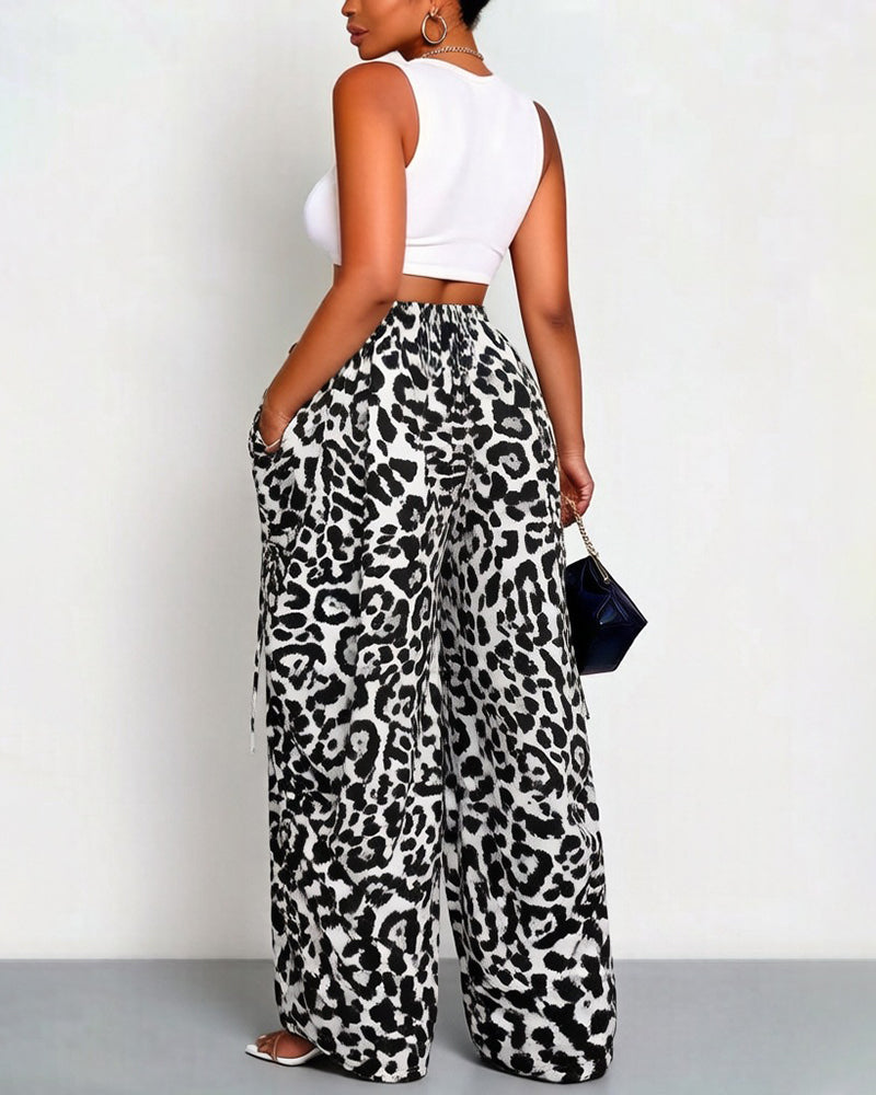 S-5XL Leopard-Print High-Waist Harlan Casual Pants