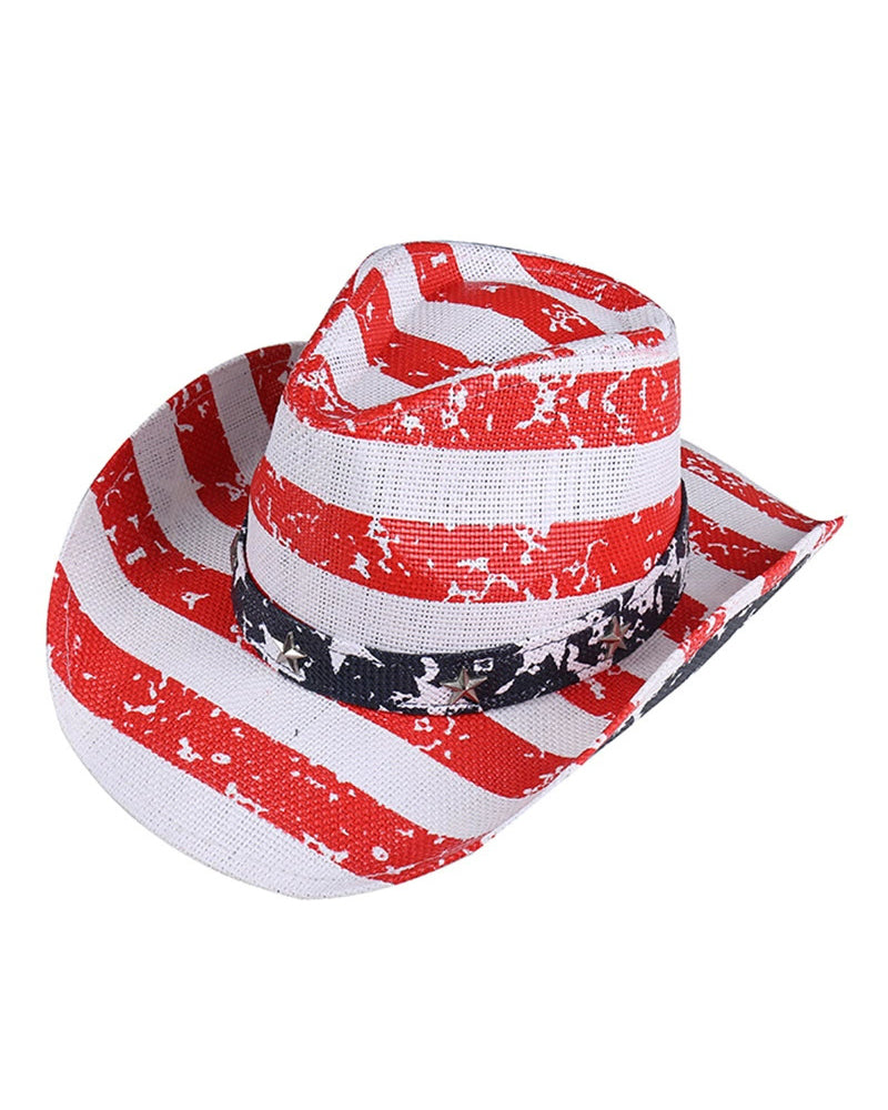 Western Cowboy American Retro Star Big Eave Beach Sunshade Outdoor Party Straw Hat