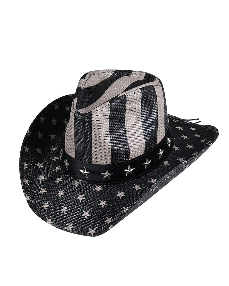 Western Cowboy American Retro Star Big Eave Beach Sunshade Outdoor Party Straw Hat