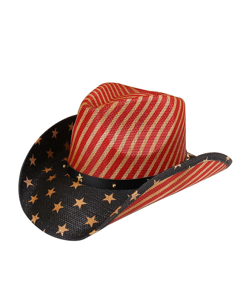 Western Cowboy American Retro Star Big Eave Beach Sunshade Outdoor Party Straw Hat