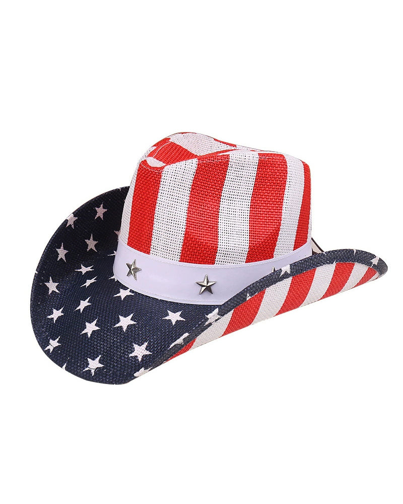 Western Cowboy American Retro Star Big Eave Beach Sunshade Outdoor Party Straw Hat
