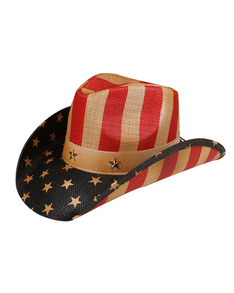 Western Cowboy American Retro Star Big Eave Beach Sunshade Outdoor Party Straw Hat
