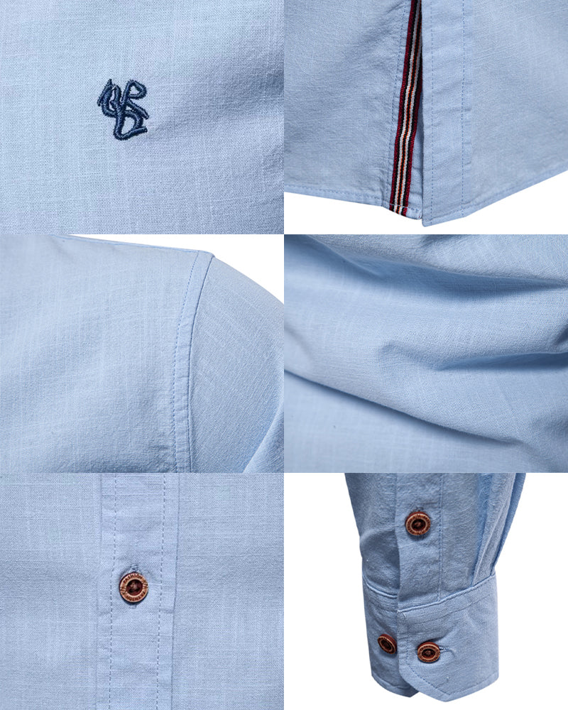 Big & Tall Men's Casual Fashion Solid Color Cotton Linen Long Sleeve Shirt XS-2XL