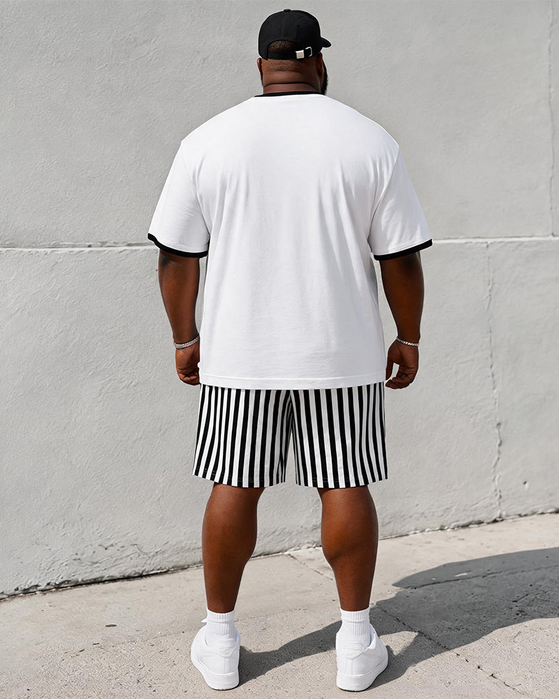 Big & Tall Men's Contrast Black Pony Stripe Print Crewneck Short Sleeve T-Shirt Shorts Set