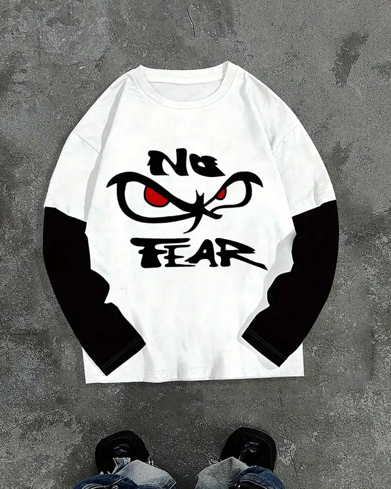 Big & Tall Men's "No Fear" Trend Graffiti Printed Fake Two Long Sleeve T-Shirts