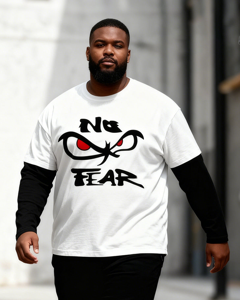 Big & Tall Men's "No Fear" Trend Graffiti Printed Fake Two Long Sleeve T-Shirts