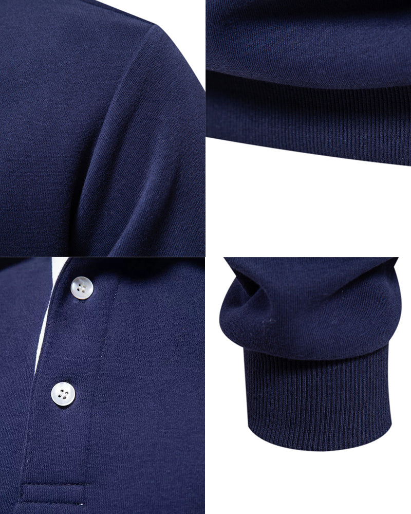 Big & Tall Men's Casual Solid Color Long Sleeve Polo Collar S-2XL