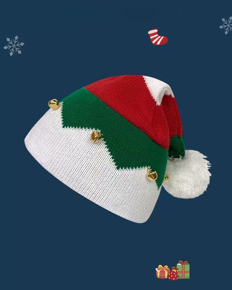 Autumn And Winter Classic Red And White Green Color Matching Elves Christmas Hat Knitted Parent Hat Gift